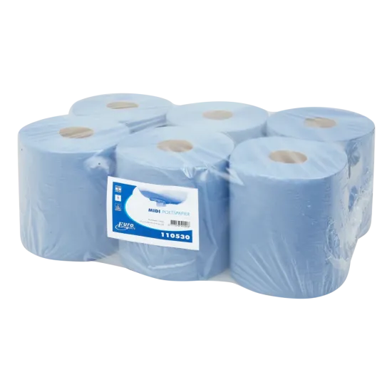 Midi centerfeed handdoekrol blauw 6 x 300m Handdoekrol Midi Centerfeed 1 laags 19cm 300m blauw