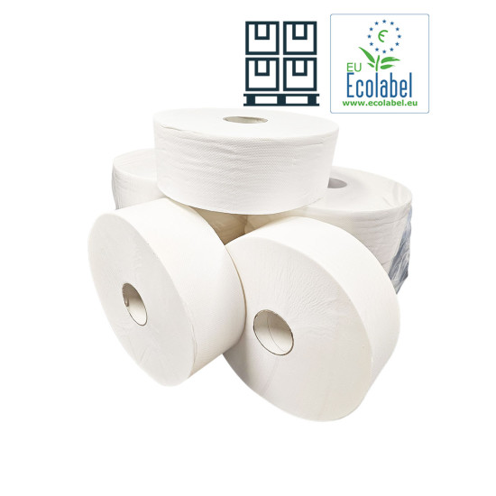 Toiletpapier Maxi Jumbo EU Ecolabel 2 Laags 380 Meter op Rol | 6 rollen Toiletpapier Maxi Jumbo EU Ecolabel 2 Laags 380 Meter op Rol | 6 rollen